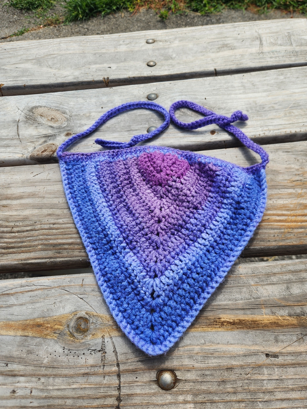 Handmade Crocheted Triangle Bandana Top in Purple Ombre